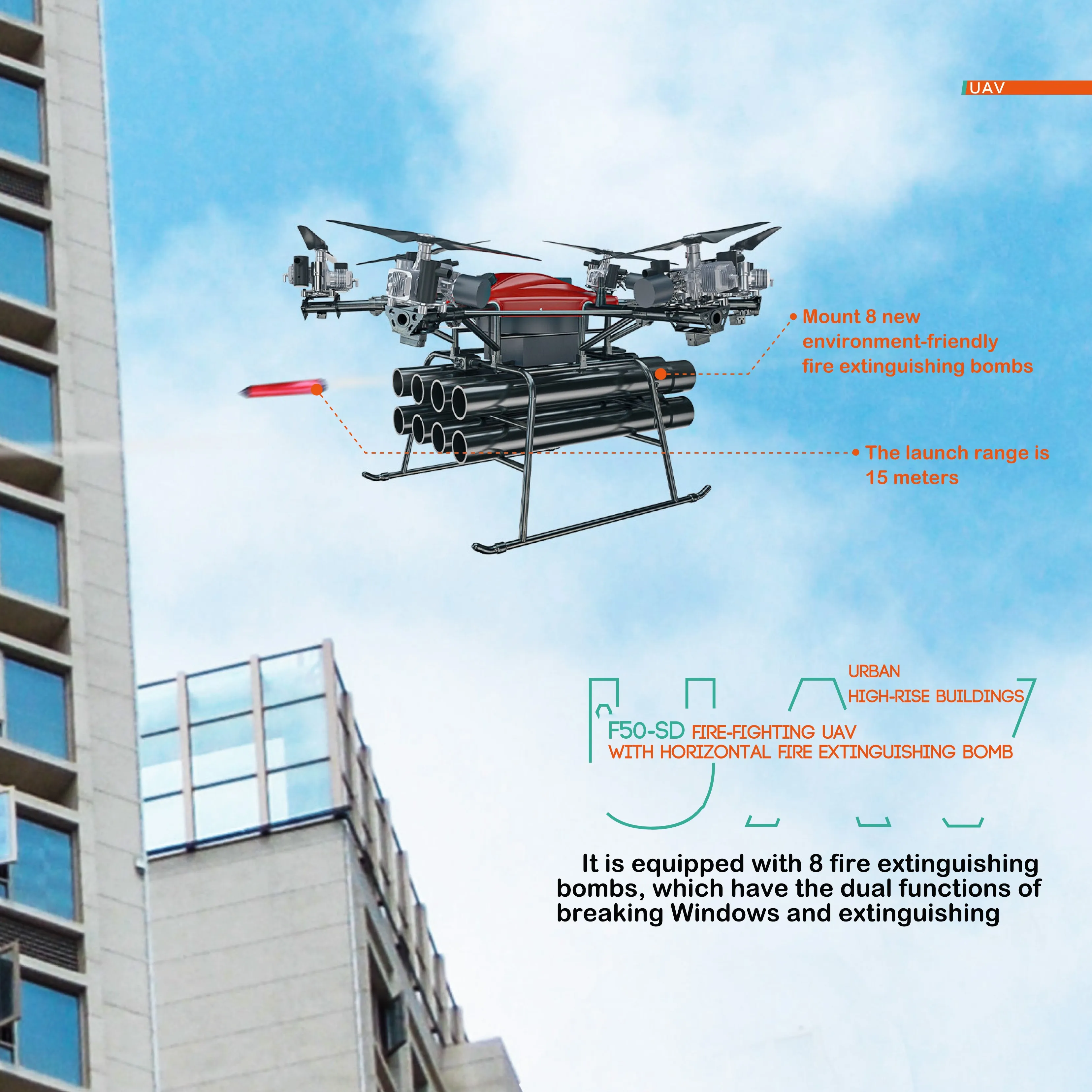 Large ns payload high efficiency fire extinguishing bomb Built-in dry powder fire-fighting drone UAV