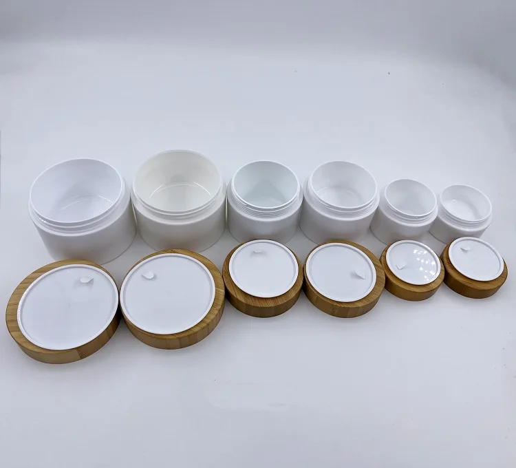 Luxury 200g white Plastic PET jar with bamboo lids containers body lotion tank cream jar empty packaging