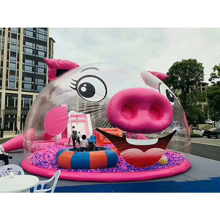 QiaoQiao лидер продаж надувная игровая площадка в виде розовой свиньи прозрачная Детская Надувная пузырьковая палатка с океанским мячом