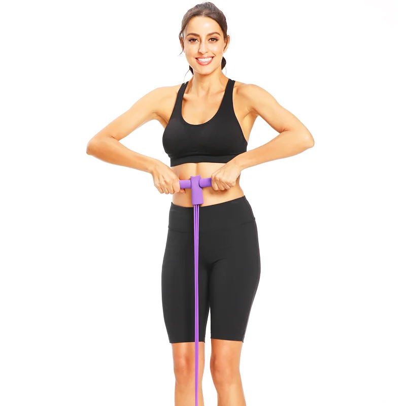 
4 Tube Latex Strong Fitness Elastic Pull Rope Belly Exerciser Band Sport Yoga Pilates Pedal Exerciser Sit-up Slimming Equipment 