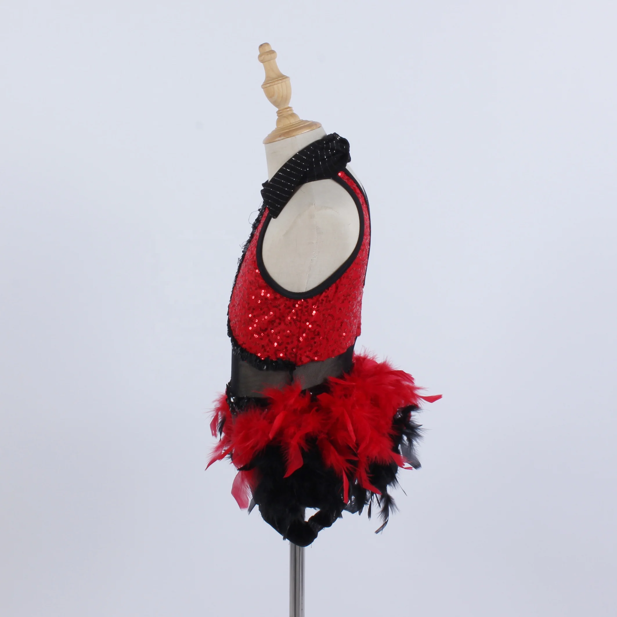 Competition High Quality red Sequin dance wear black red Feather Jazz Dance costume stage performance dance leotard
