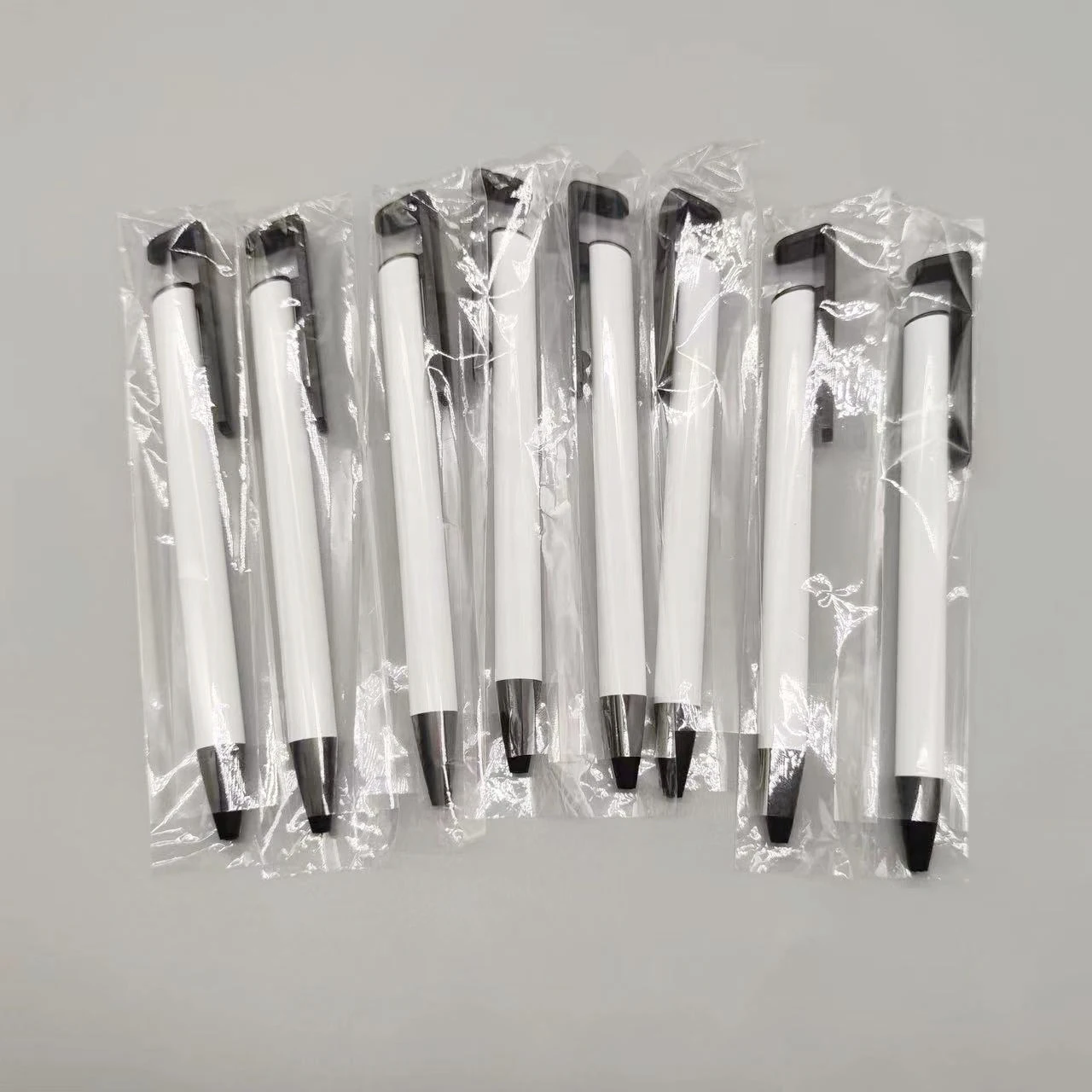 Ready to ship wholesale white metal sublimation blank ballpoint pens with shrink wrap for sublimation printing