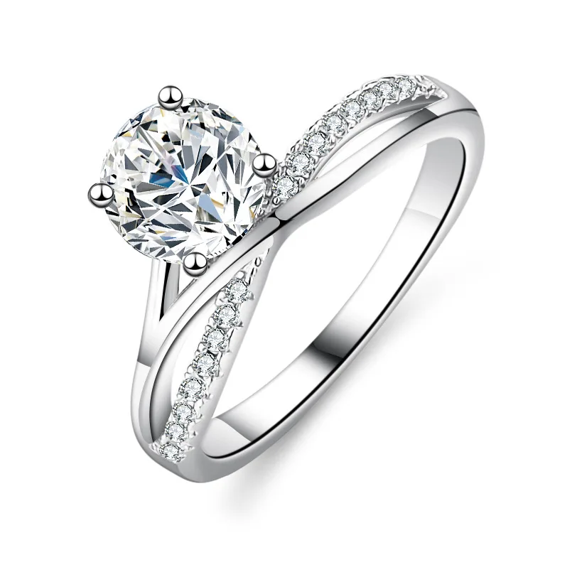 D-color Mosang Stone Ring for Women 925 Pure Silver, One Carat Star River, Four Claws Hot Selling Classic Wedding Live Broadcast