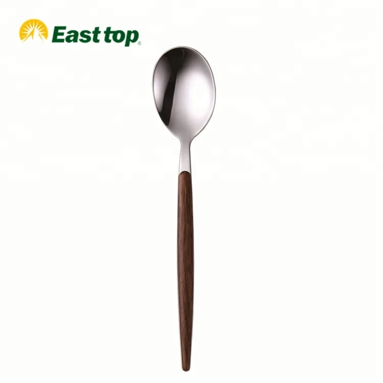 Ready to Ship High Quality Wooden Pattern Plastic handle Stainless Steel knife fork spoon 18/0 Cutlery Set