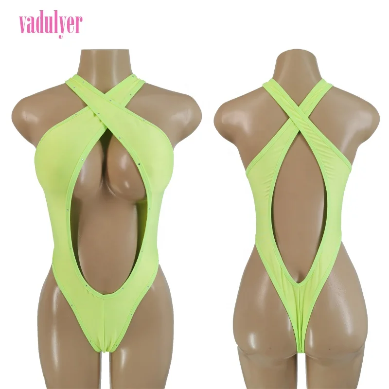 Vadulyer Wholesale Exotic Dancewear Monokini Rhinestone Set Outfits Exotic Designer Stripper Outfit