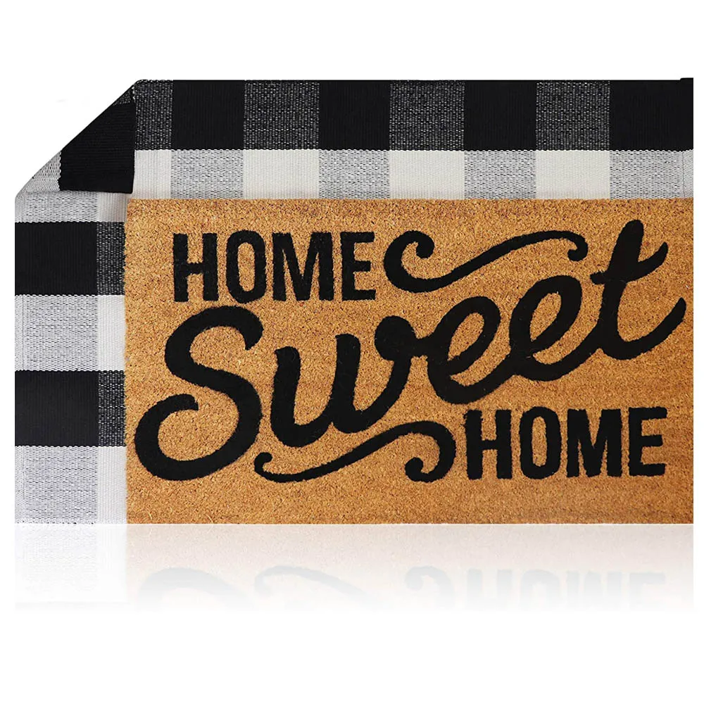 Buffalo Plaid Rug Combo Set Outdoor Coir Home Sweet Home Door Mats