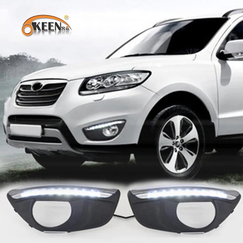 KEEN водонепроницаемые светодиодные дневные ходовые огни DRL, противотуманные лампы, сигнальные огни для Hyundai Santa Fe 2010 2011 2012
