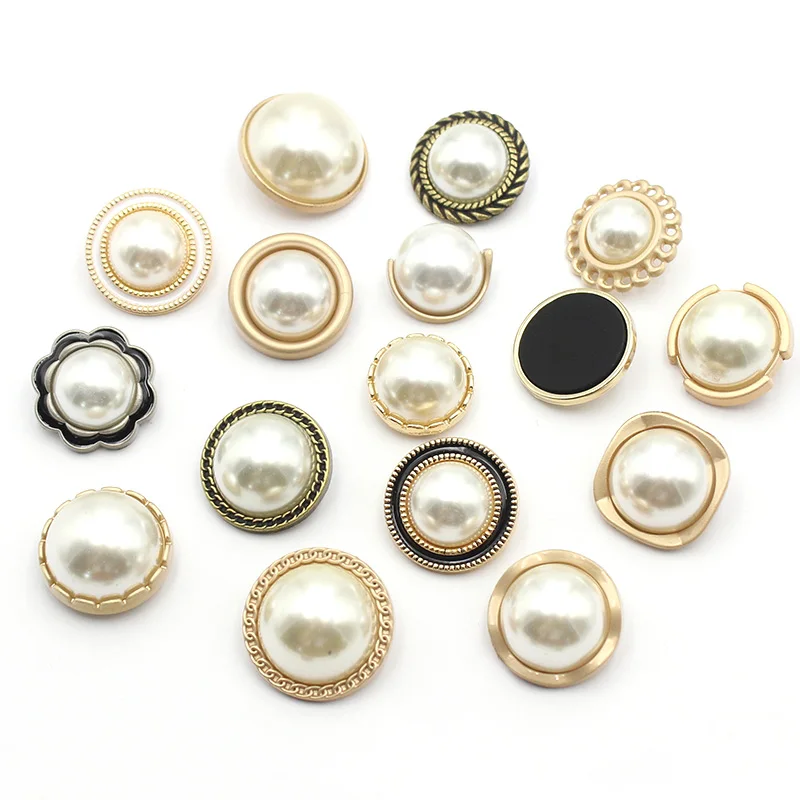 High Quality fashionable overcoat sewing buttons gold alloy shank pearl button for clothes