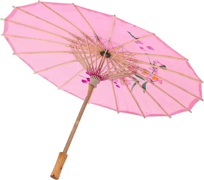 LS06 Cute Manual Opening Umbrella with 24K Oilpaper Panels Custom Logo Wooden Handle Party Holiday Decor  Straight Style