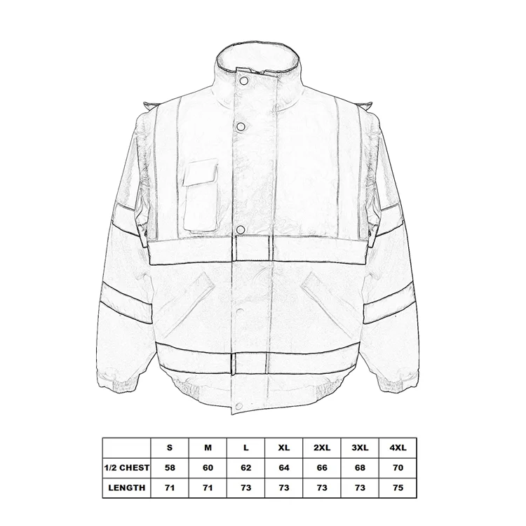 ZUJA Waterproof Pockets Detachable Hood and Sleeve Safety Bomber Jacket