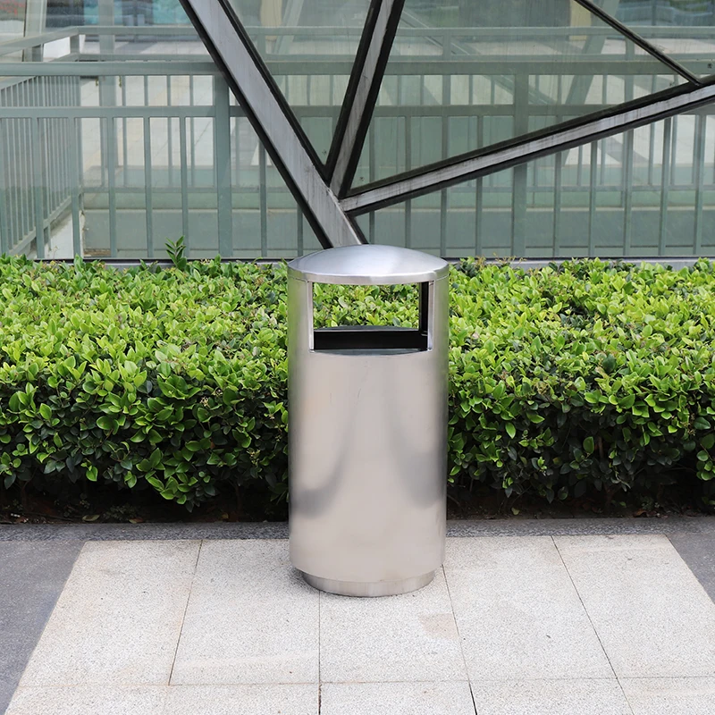 Stainless steel metal trash bin for indoor & outdoor Silver 23 Gallon (90 Liter) office trash cans Outdoor Commercial Waste bins