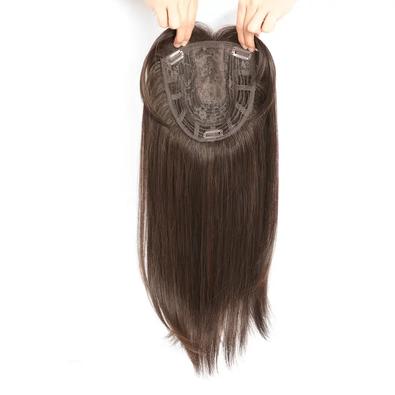 2024 New Style Women Hair Extensions Breathable Invisible Mono Toupee With Clip Human Hair Toppers For Women