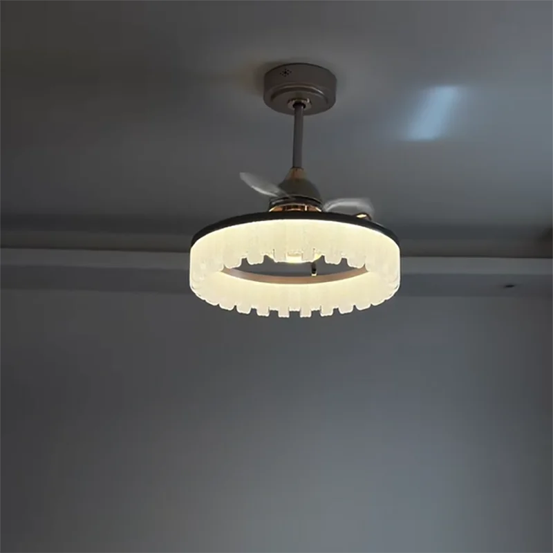 Farmhouse Fandelier Crystal Ceiling Fan With Light 6 Speeds Quiet Reversible Dc Motor Indoor Ceiling Fan