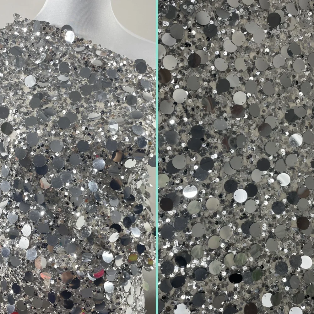 High Quality 4 way stretch fabric  Sequins Lace Fabric Golden Net Embroidery Tulle Lace Fabric for Nigerian Wedding Party Dress