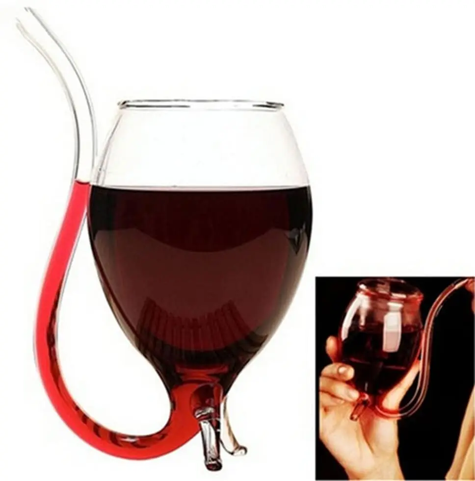 Hot sale 300ml vampire Red Wine Glass Cup Transparent Glassware Mug heat resistant glass cup with Drinking Tube
