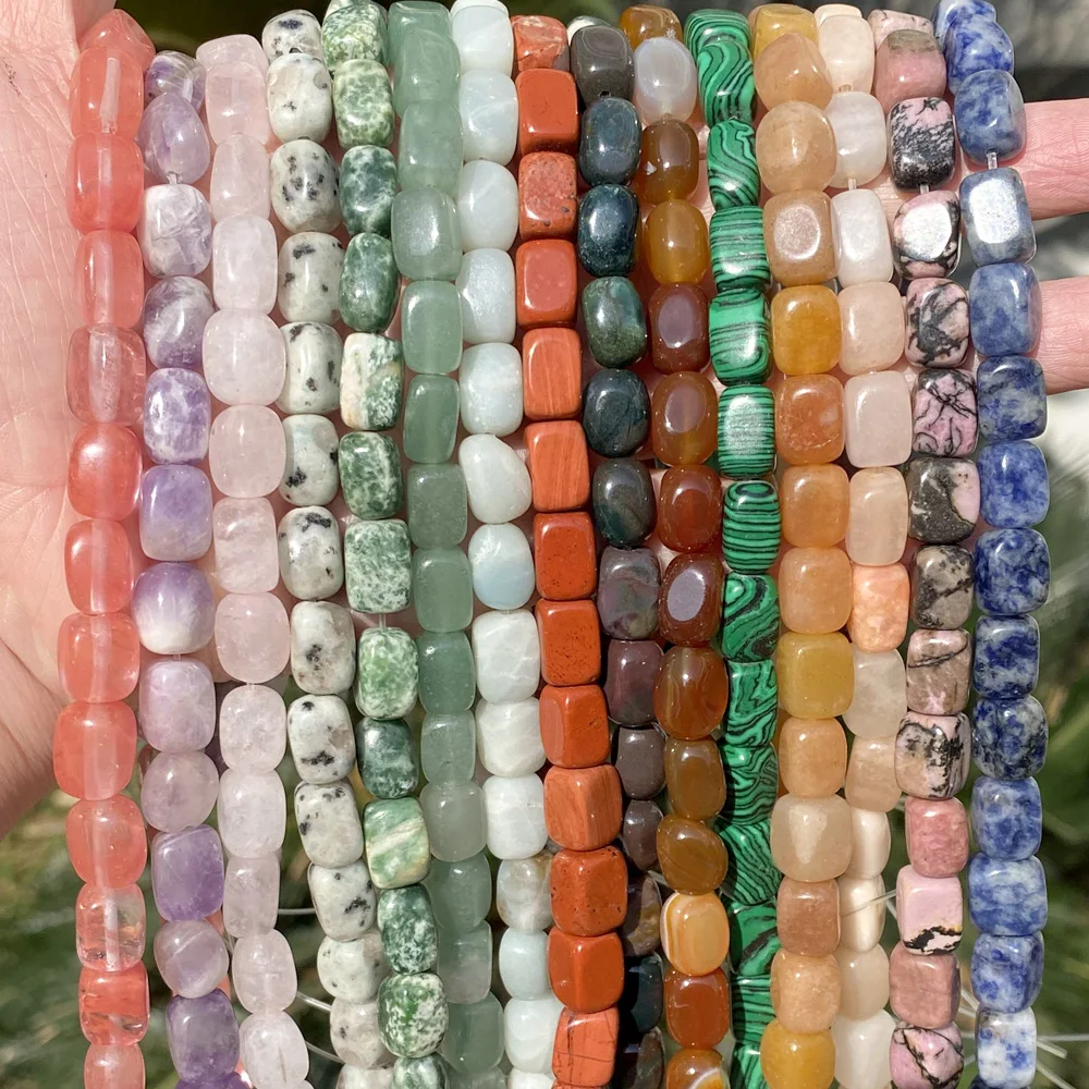 Wholesale 8x12mm Rectangle Cuboid Shape Natural Stone Amethyst Agate Aventurine Beads for Jewelry Making DIY Bracelets Necklaces