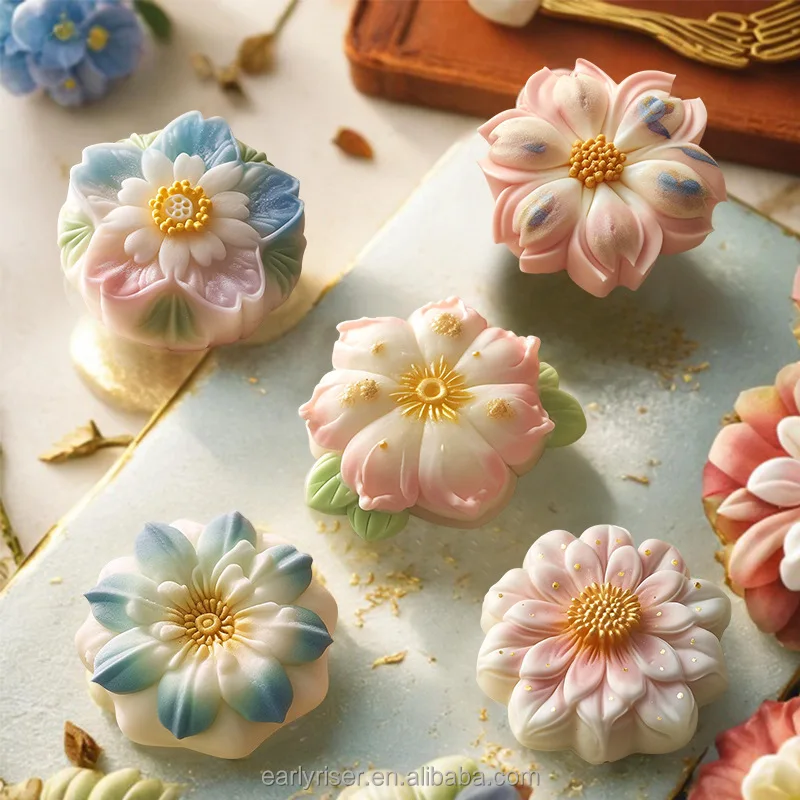 Early Riser Flower-shaped baking cake mold silicone homemade moon cake mung bean cake Tang fruit snacks silicone mold