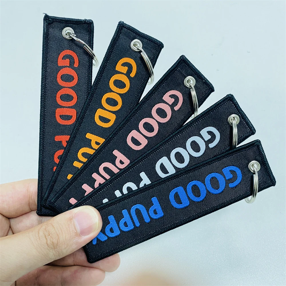 Customize Personal Logo Woven embroidered Key Chain Fabric Key Tag With Own Design Woven Embroidery Keychains