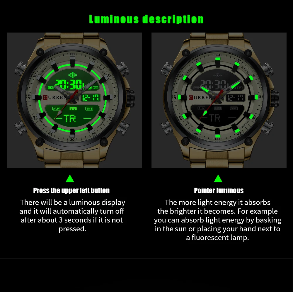 CURREN Top Brand Mens Watches Waterproof Male Watch LED Quartz Digital Sport Wrist Watch Male Relogio Masculino