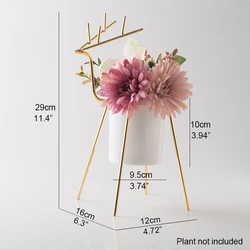 Wholesale  Indoor Ceramic Succulent pots planter with Golden Metal Deer Stand, Ceramic Cactus Planter Pot