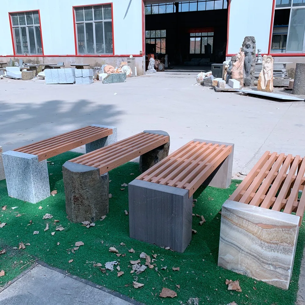 
outdoor furniture Natural stone legs PVC wood vein bench 
