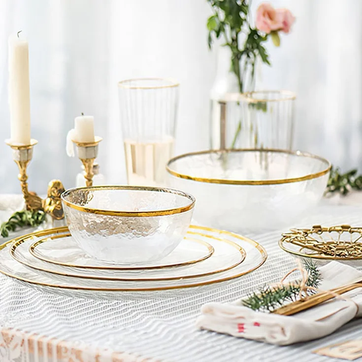 Supplies Tableware Set Gold Rim Dinner Plate Wedding Glass Plates Sets Dinnerware Set for the Restaurant Hotels Serving Tray