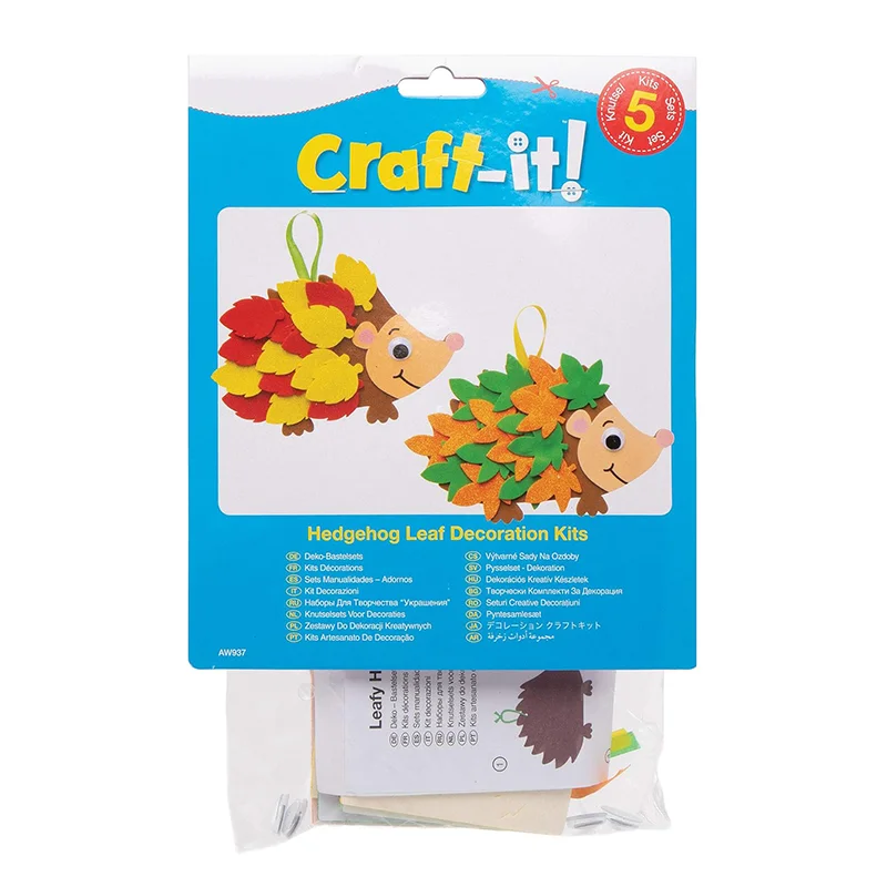 Leafy Hedgehog Kits, Autumn and Winter Arts and Crafts (Pack of 5), Assorted