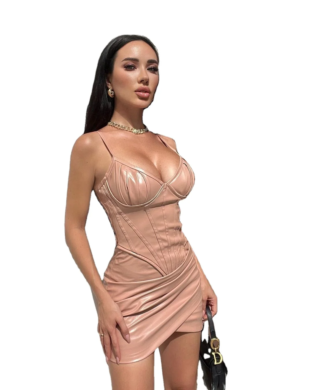 D101 women PU strap sexy mini club dresses leather dress