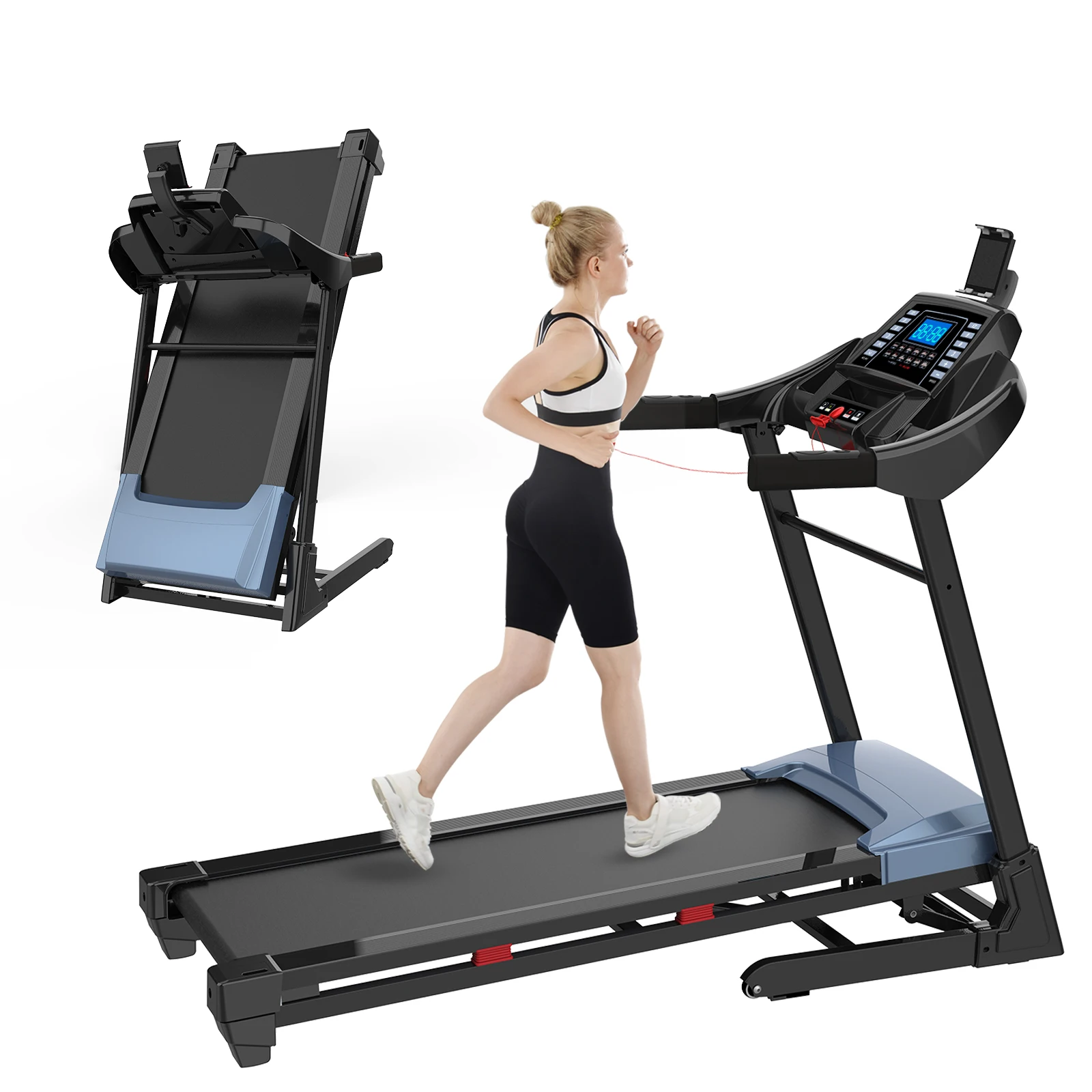 Treadmill with Bluetooth Speaker, Folding Treadmill 3.5HP Up to 8.5 MPH Speed Running Machine with LCD Display for Home Use