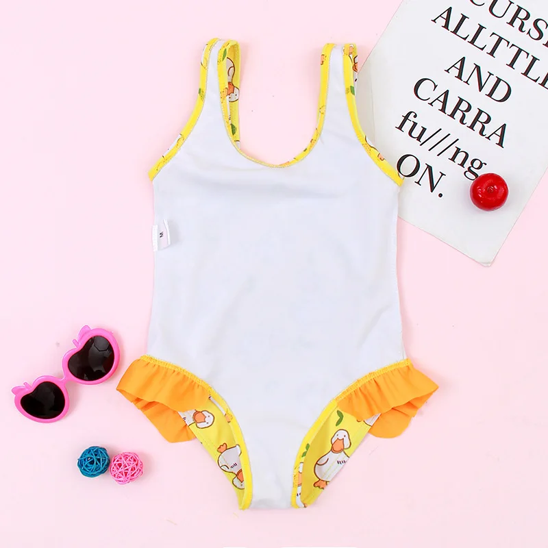 Customize Printed UPF 50+Toddler Infant Baby Girls Swimsuit Kids One Piece Swimwear Ruffle Edge Bathing Suit Summer Beach Bikini