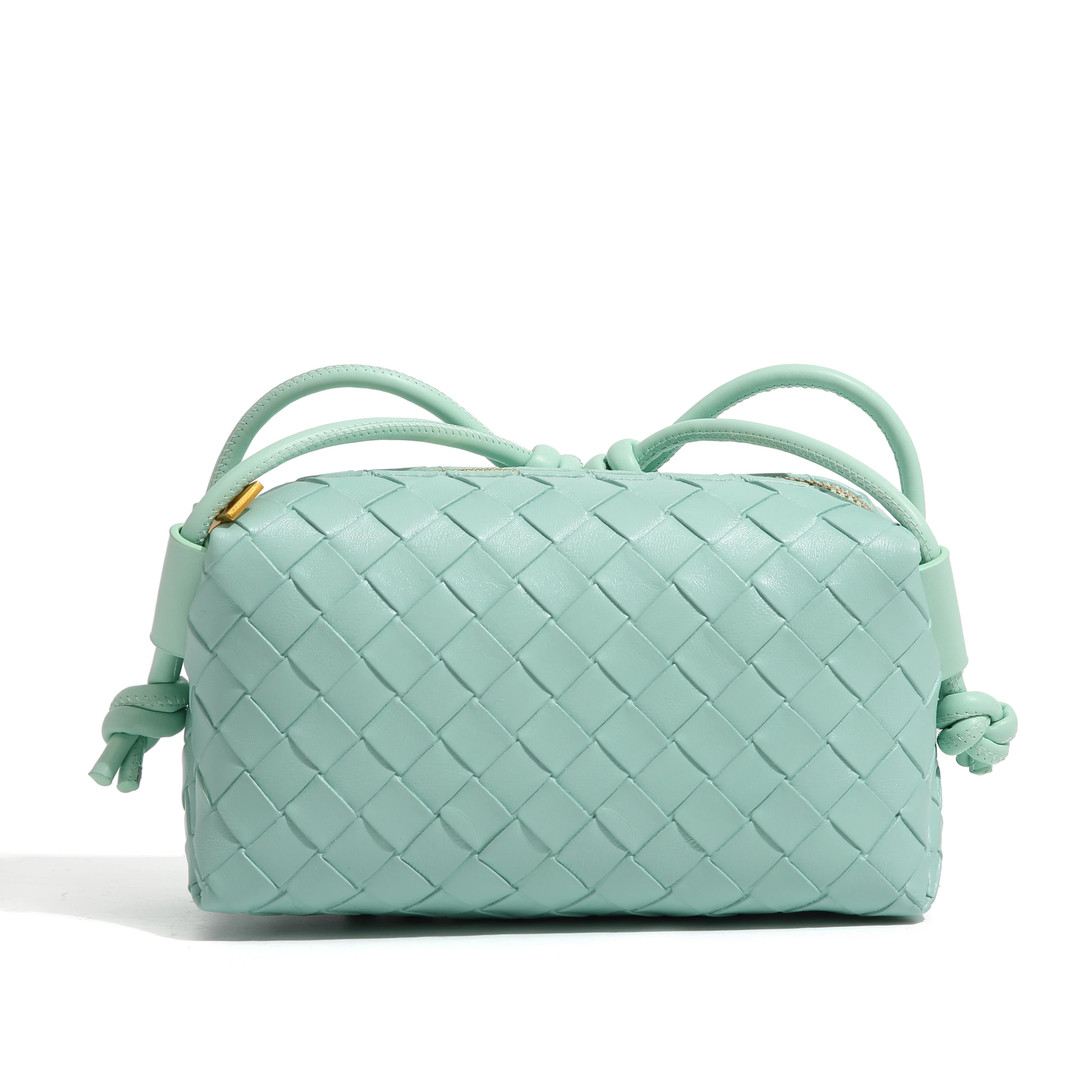 Latest fashion women pu leather woven pattern cross body hand bags for ladies string shoulder bags small camera  purse with loop