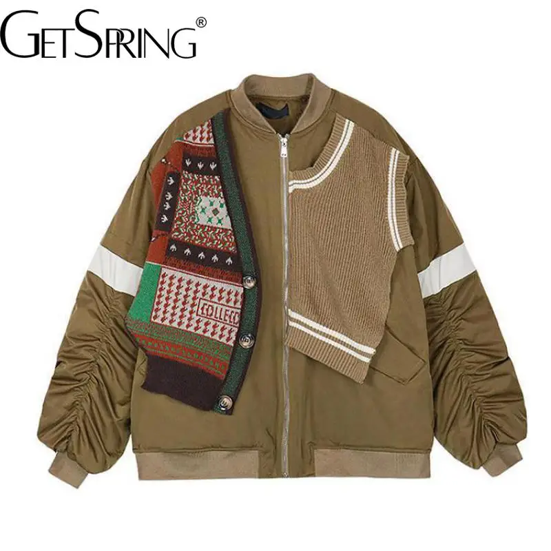 GetSpring Women Parka Irregular Patchwork Ladies Winter Outwear Jacket Cotton Padded Thickened Loose Casual Long Overcoat 2022