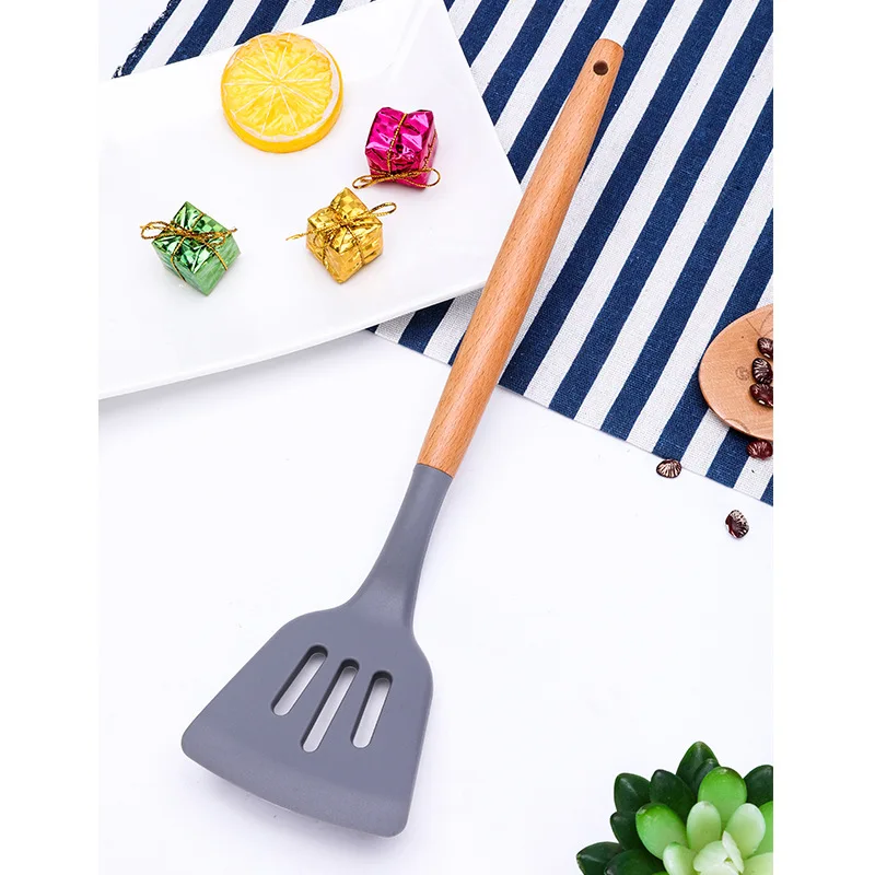 Non Toxic 12 pcs Cooking Tools Kitchenware Cocina Spatula Silicone Kitchen Utensils Set With Wooden Handles