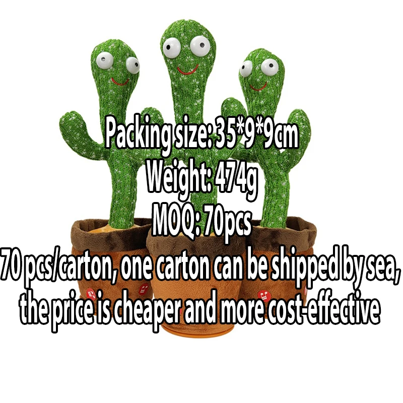  2021 new kid electronic singing neon led holiday romantic light stuffed baby moving talking dancing el cactus shape bailarin