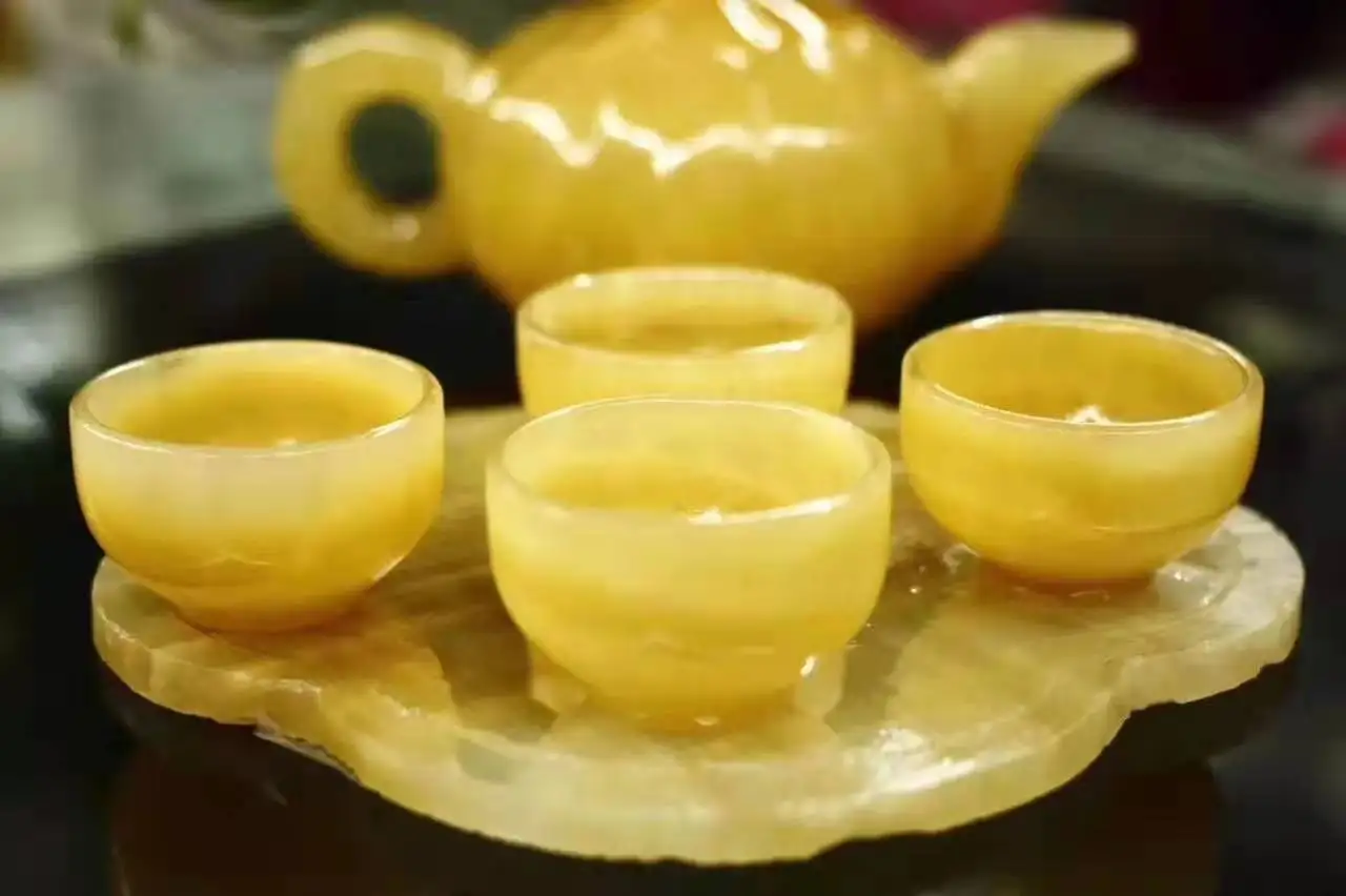 Wholesale high quality natural yellow jade  hand made tea set  for gifts