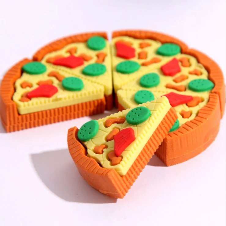 Promotional Novelty Trendy Custom Made Fast Food Shaped Erasers Pizza Shaped TPR Rubber Erasers