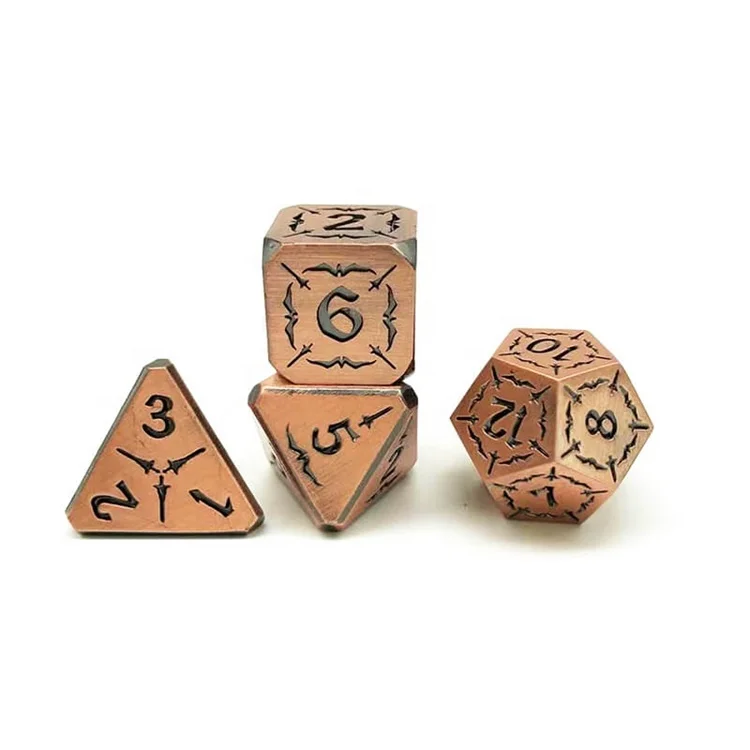 Custom Engraved Unique Design Polyhedral Bulk Metal Copper Dice Set for Game Player