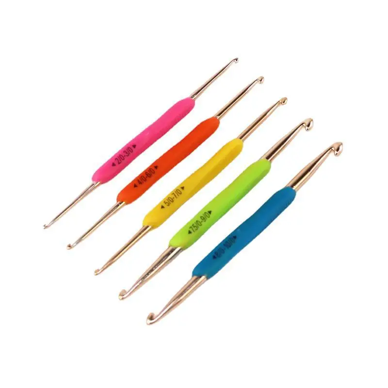 Double head crochet wool needle TPR color soft glue aluminum crochet DIY knitting tool crochet