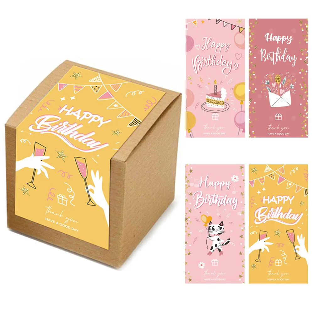 Customized Printed Happy Birthday Stickers Paper Waterproof Adhesive Sticker Sheet Gift Box Sealing Packaging Label