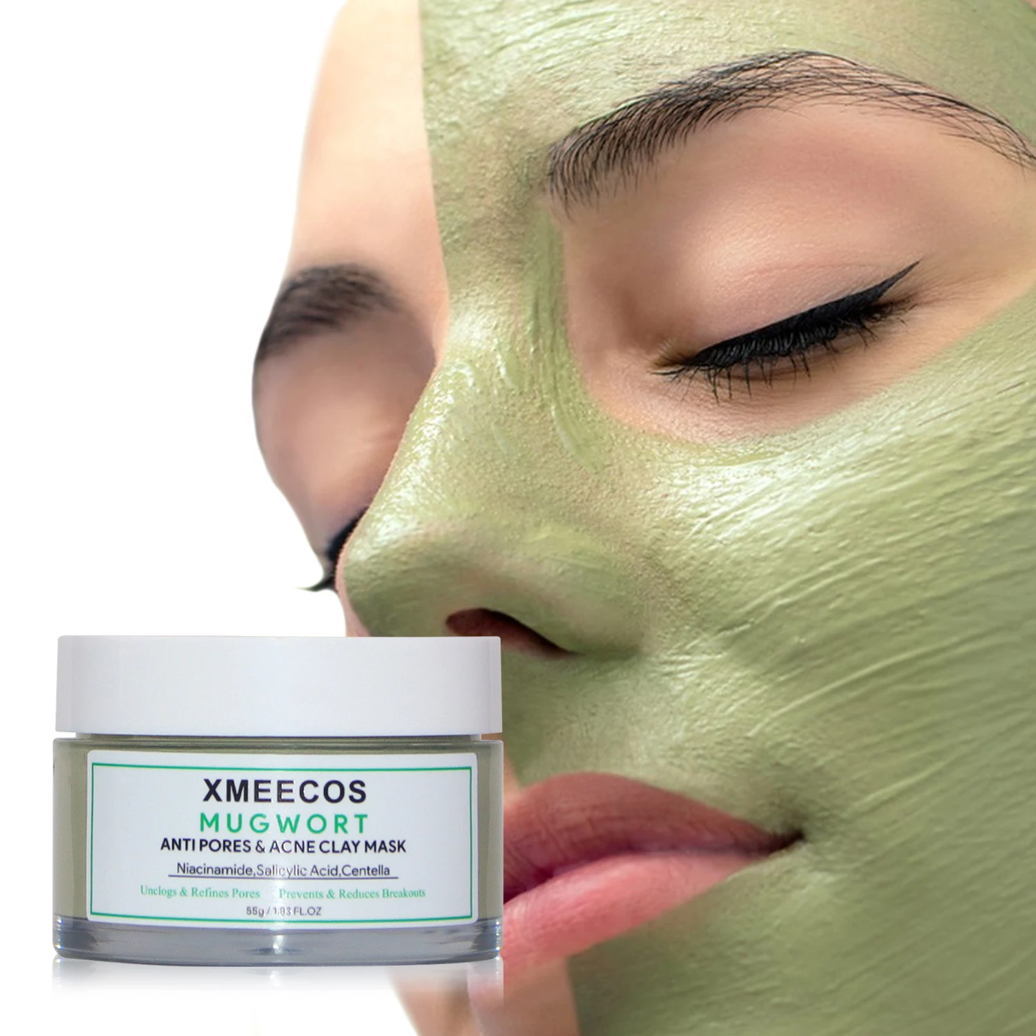 New Mugwort Mask Anti Pores & Acne Green Clay Mask Moisturizing Oil-Control Organic Vegan Mud Facial Mask