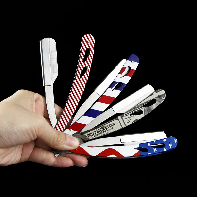 wholesale Supplies Old-Style Beard Cutting Folding Knife Shaving Razor  Holder Straight Stripe Razor Mens Caring Barber Razor