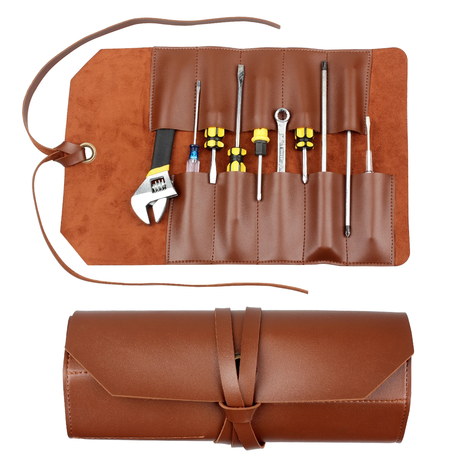
Custom Carrying Portable Multi-function Leather Electrical Rolling Tool Bag 