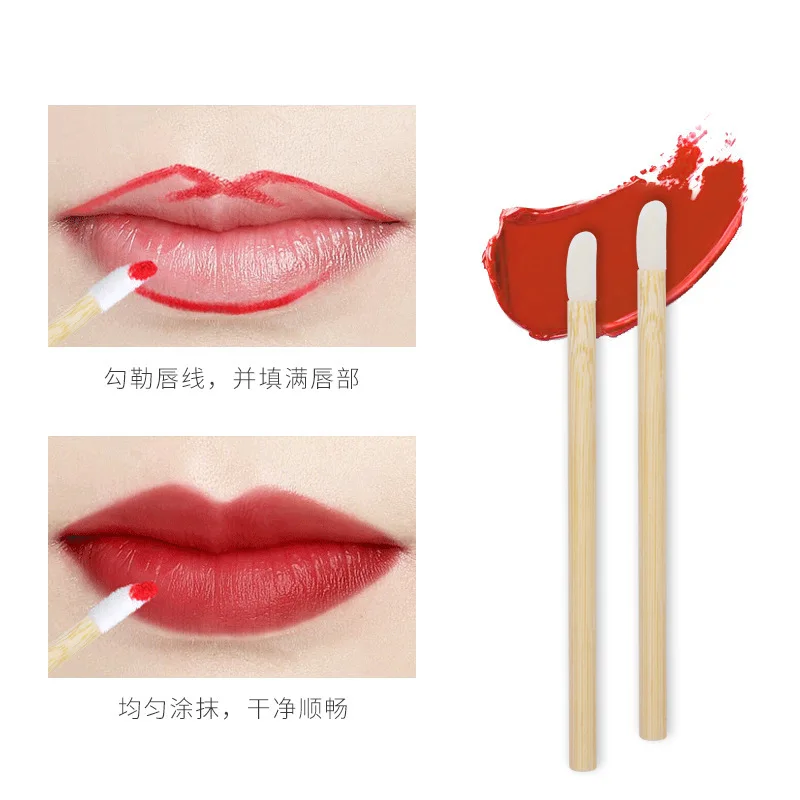 Bamboo Handle Disposable Lip Brush/ Lipstick Gloss Wands Applicator Brush Disposable makeup Applicator