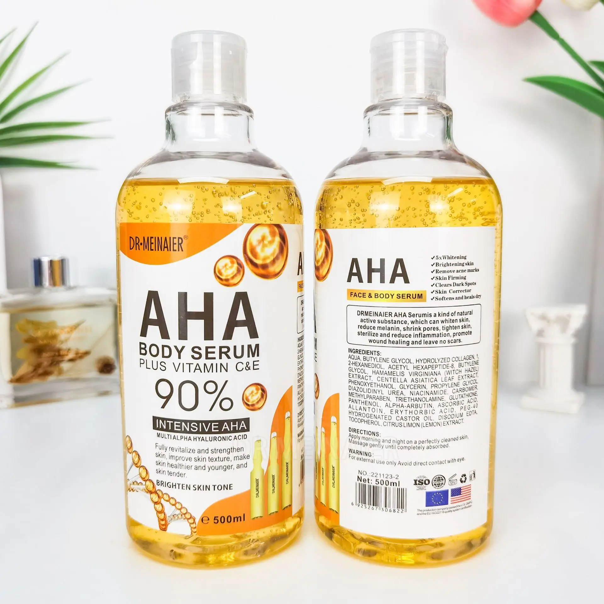 Private Label 500ml Niacinamide Hydrating Vitamin C Face Serum AHA Whitening Body Serum