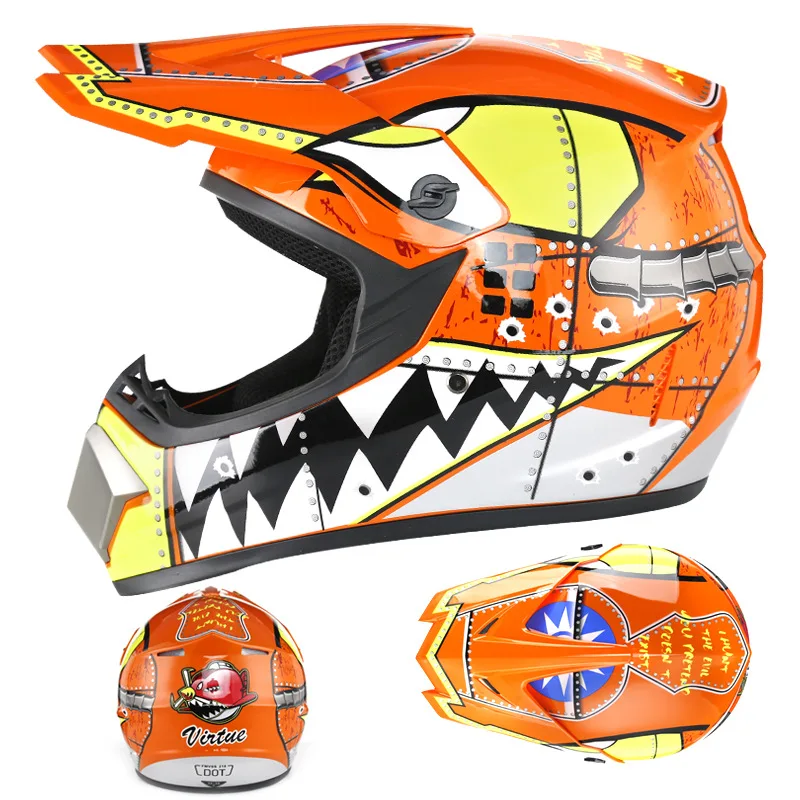 Hot selling Offroad Shark Pattern Helmet Motocross Helmet Motorcycle Helmet with Gloves Goggles Mask for Men Women Adult Youth
