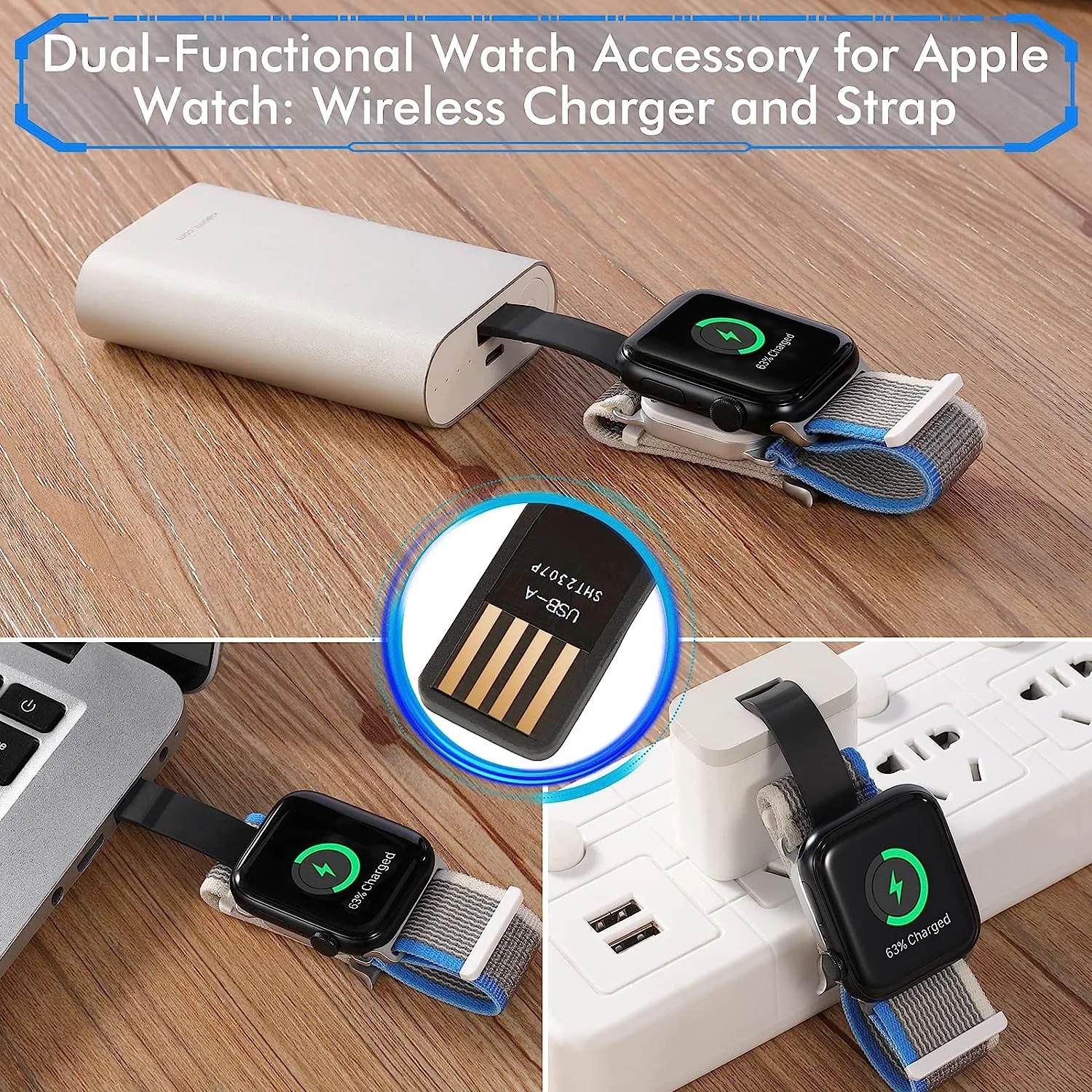 TITUO Newest Sport Loop Nylon Band Magnetic Wireless Charging for apple Watch 7 8 SE