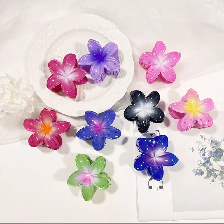 wholesale newest design women plastic flower hair claw clip fashion frangipani hair claw bath for girls