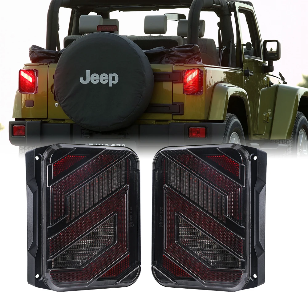 LOYO Newest 30W Reverse White Light Taillamp For Jeep Wrangler JK 2007-2017 2X LED Tail Lights Red Running / Brake / Turn Lamps