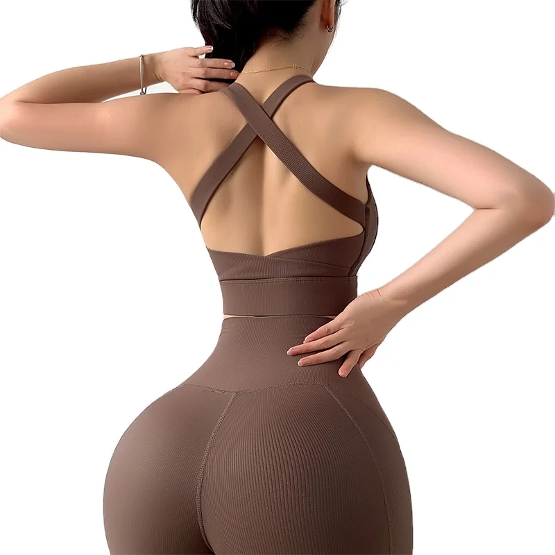 Mitaogirl Cross Beauty Back U Neck Sports Bra for Women Shockproof Gym Fitness Underwear Running Tight Yoga Tank Top