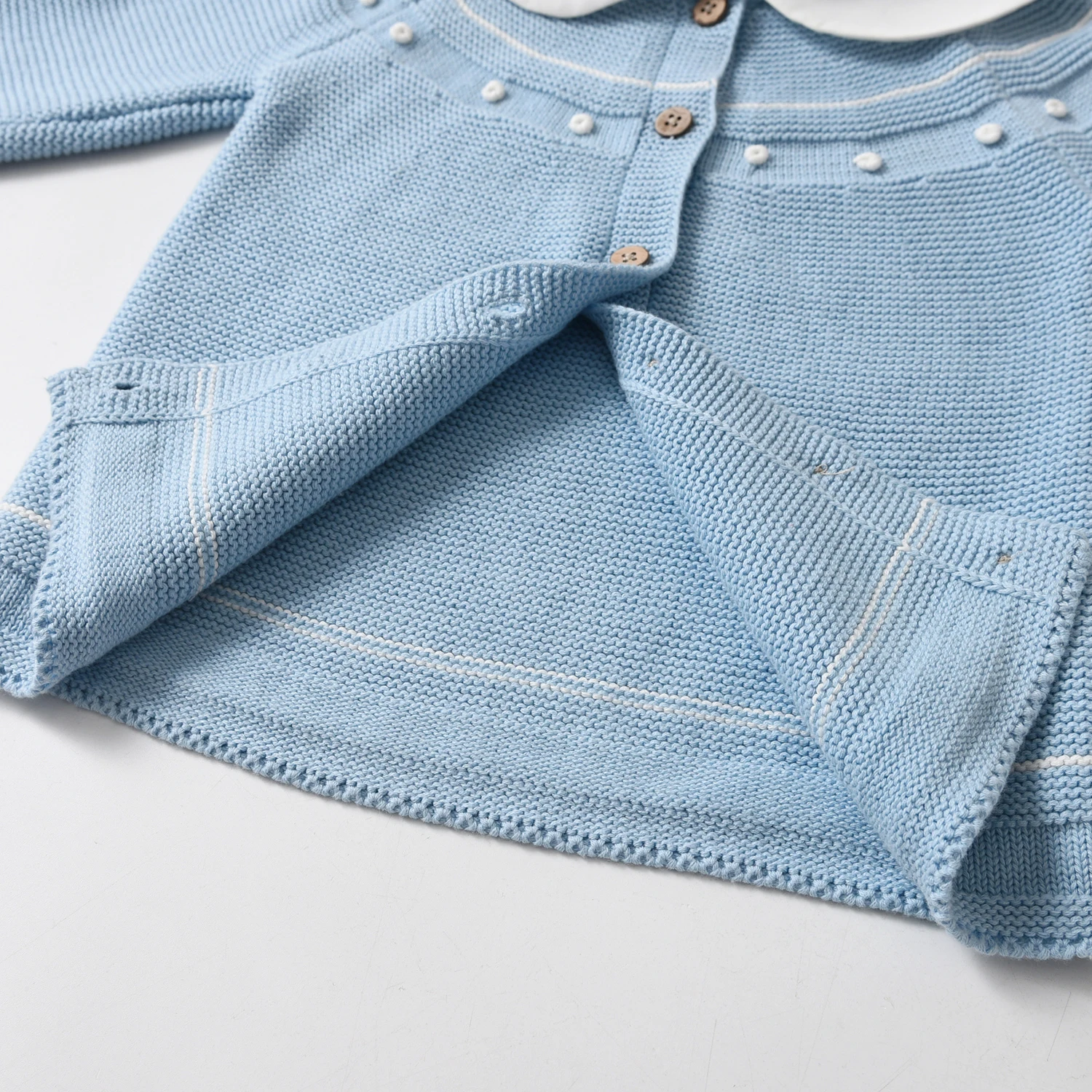 Custom Winter Children Boutique Blue Knitwear Autumn Long Sleeve Peter Pan Collar Baby Cardigan Knitted Kids Sweater